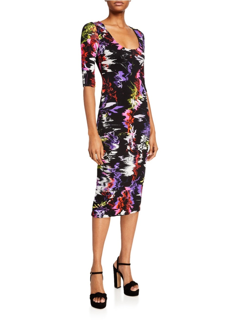 Alice + Olivia Delora Scoop Neck Fitted Midi Dress